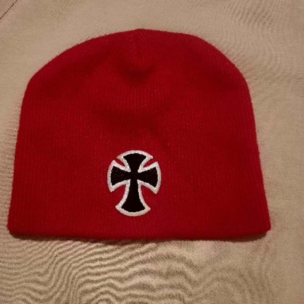 Red Beanie with Cross Logo